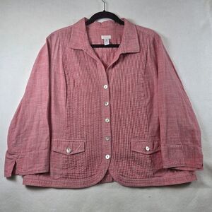 Chicos Jacket Top Shacket Women 3 Large Pink Pleated Mother of Pearl Pockets